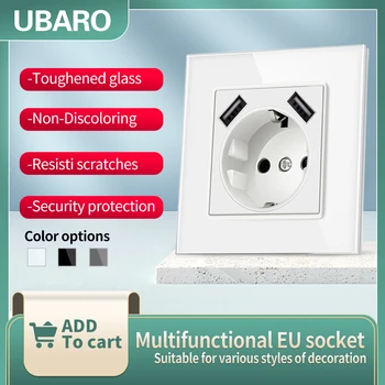UBARO EU 82*82 мм Бял Стъклен Панел Стенни Изход Адаптер за Електрически Контакти За Кръгла Кутия Pop Вграден Конектор за захранване Socekts 250, 16A