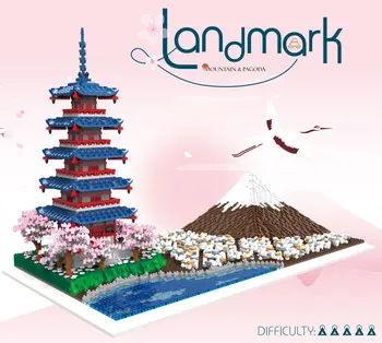 Fuji Микро градивните елементи на Япония, Фуджи Планина Чуреито Пагода 3D Модел Събрани Мини Тухли Фигурка Играчка За Деца Подаръци