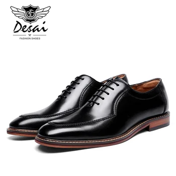 DESAI/ Лидер на продажбите; обувки от естествена кожа, мъжки Сватбени офис модела обувки Кафяв цвят, с патина; ръчно изработени обувки Дантела; Бизнес Оксфорд обувки