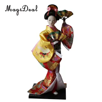 12-инчов Винтажное Японското Кимоно, Фигурки на Кукли Гейша в Жълта Дреха Декорация на Дома