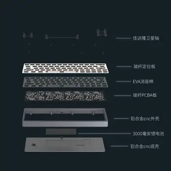 Комплект CNC YUNZII Ajazz AC064, алуминиева сплав, безжична/Bluetooth/Кабелна връзка 2,4 Ghz, Механична клавиатура Ки, с възможност за гореща замяна RGB