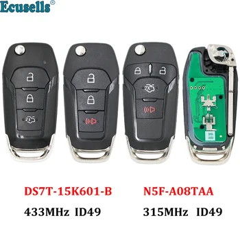 3/4 Бутона Flip Дистанционно Ключодържател 315 Mhz/433 Mhz N5F-A08TAA ID49 Hitag Pro За Ford Fusion S-MAX, GALAXY, MONDEO, Fiesta Mk2