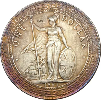 Великобритания 1 долар Британски търговски долар 1897 година Един Долар Мельхиоровое Сребро хонг конг копирни монета Yi Yuan