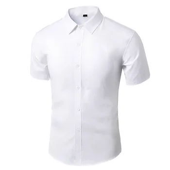 Лятна Рокля Социални Мъжки Ризи Не желязна Работно Облекло за Мъже С Къс Ръкав Тънка Бяла Риза, Черна Маркови Мъжки Дрехи