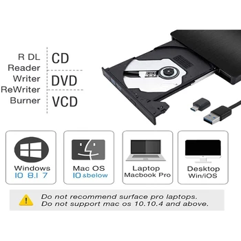 Външен CD DVD Диск, USB C Писател Тип C USB 3.0 CD DVD RAM, Записващо устройство Разход на Високоскоростен Перезаписывающий За Лаптоп, преносим компютър, Настолен КОМПЮТЪР