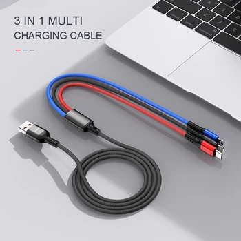 AWEI 3 в 1 USB кабел Lightning Type C Micro За iPhone 14 13 12 11 Pro Max Xiaomi POCO F 4 3 OPPO Huawei Кабел за бързо зареждане