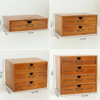 Ретро Дървена Кутия Кутия За Съхранение На Офис Настолен Шкаф За Съхранение Чекмеджето Тип Бижута Козметични Органайзер Разни Довършителни Операции Кутия