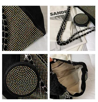 Модерна Дамска чанта и портфейл с диаманти, по-голямата Голям Брандираната дизайнерска верига, дамски чанти на рамо, дамски голяма чанта-тоут, bolsas